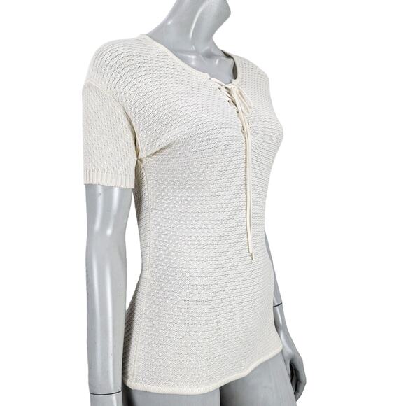 FRAME Women's Le Crochet Lace up Neck Blouse in Beige Size Small - Picture 4 of 9